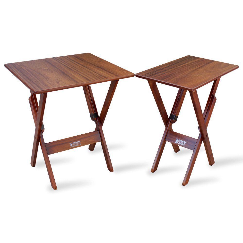 Conjunto De Mesa 70x70 E Mesa Aparador Dobrável C/ 2 Cadeiras Tarimatã P/ Area Gourmet Imbuia Marrom