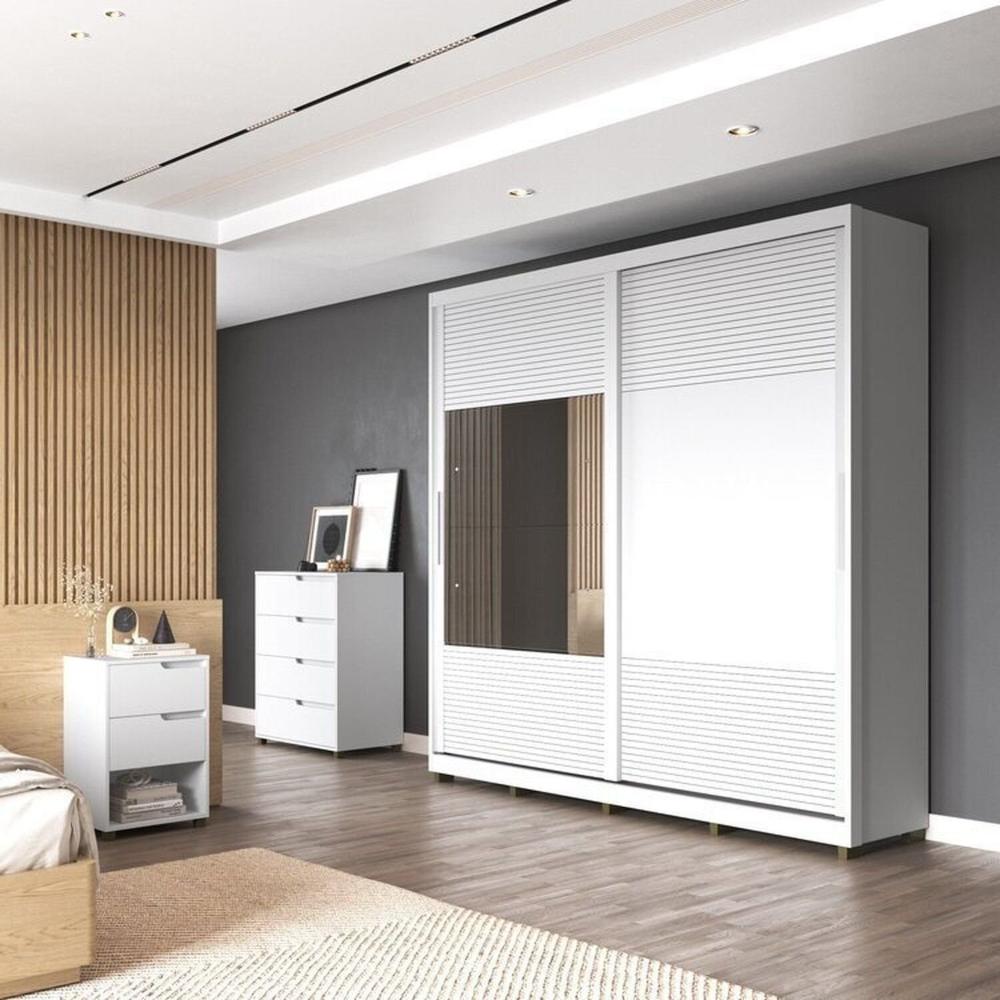 Miniatura Quarto Casal com Guarda-Roupa 2 Portas de Correr, 1 Cômoda e 2 Mesas de Cabeceira Malthus Branco