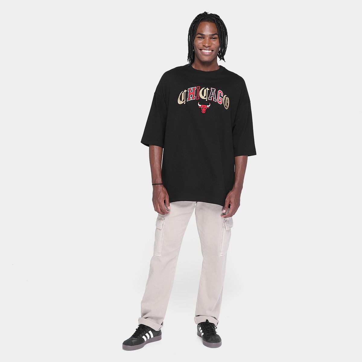 Miniatura Camiseta NBA Chicago Bulls Embroidery Masculina Preto - M