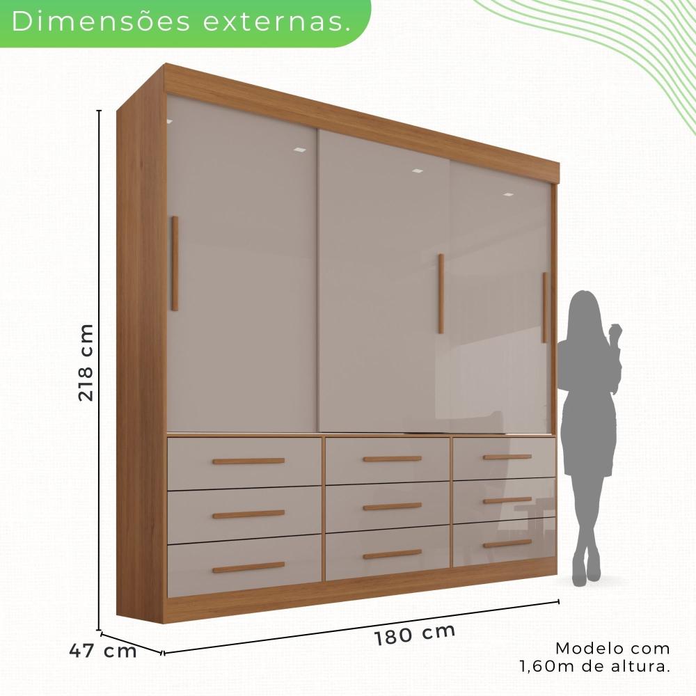 Miniatura Guarda Roupa Casal 3 Portas 9 Gavetas Luana Sallêto Móveis Cinamomo/Off-White