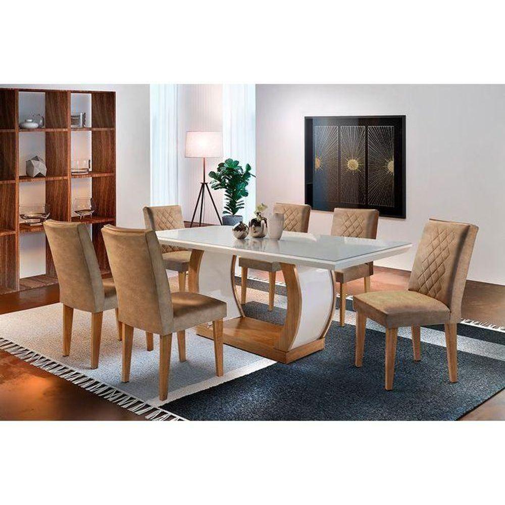 Miniatura Mesa De Sala Jantar Jade C-tampo Vidro Canto Curvo 180x90cm Imbuia-grafite Rufato