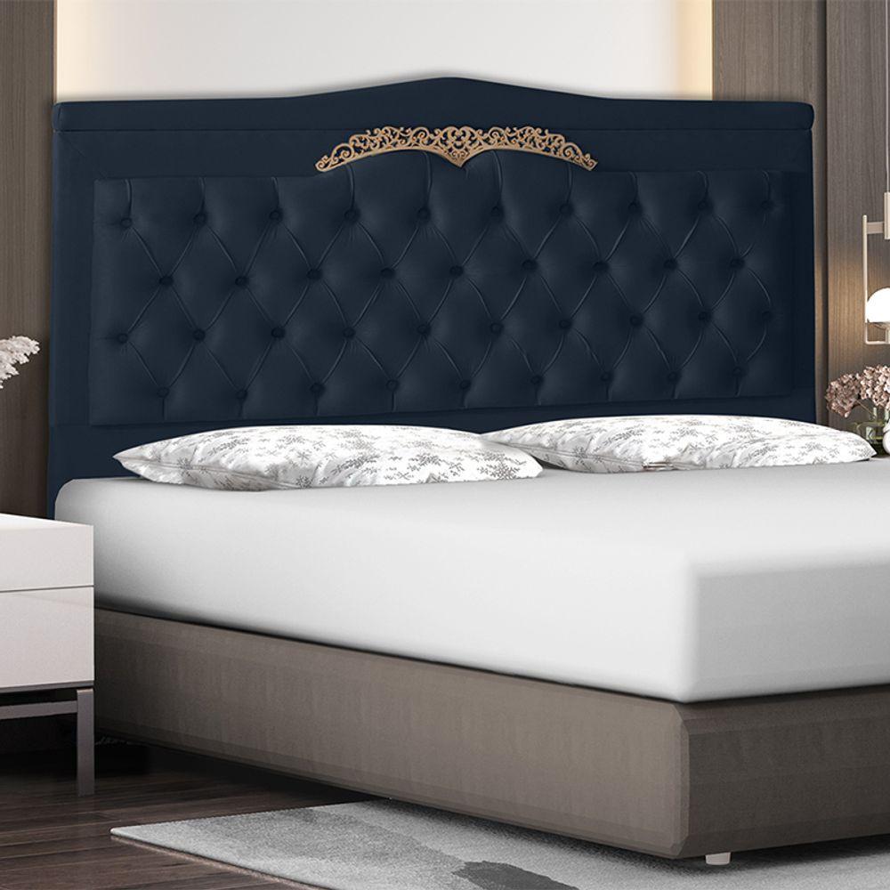 Miniatura Cabeceira De Cama Box Madri Casal King 195 Cm Suede Azul Marinho Do Lar Móveis E Decoração