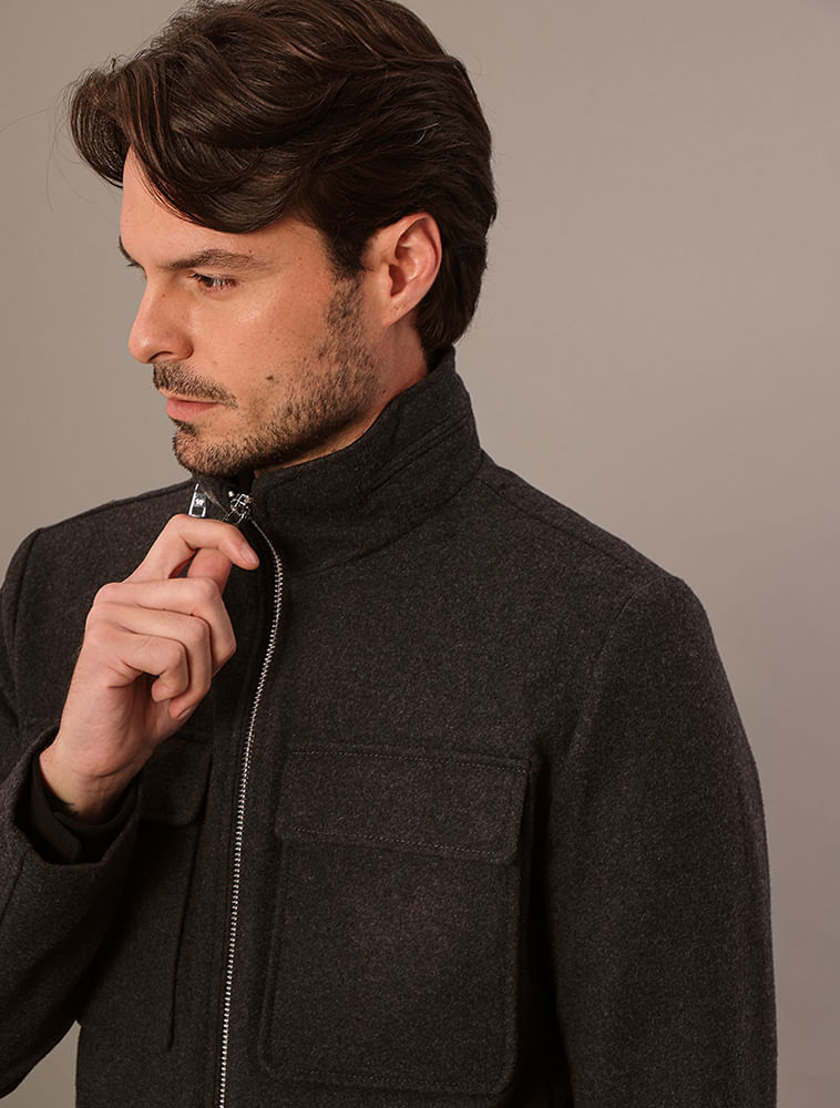 Miniatura Casaco Masculino Lã Bolsos Embutidoscalvin Klein Jeans - Chumbo Casaco Masculino Lã Bolsos Embutidos Calvin Klein Jeans Chumbo g