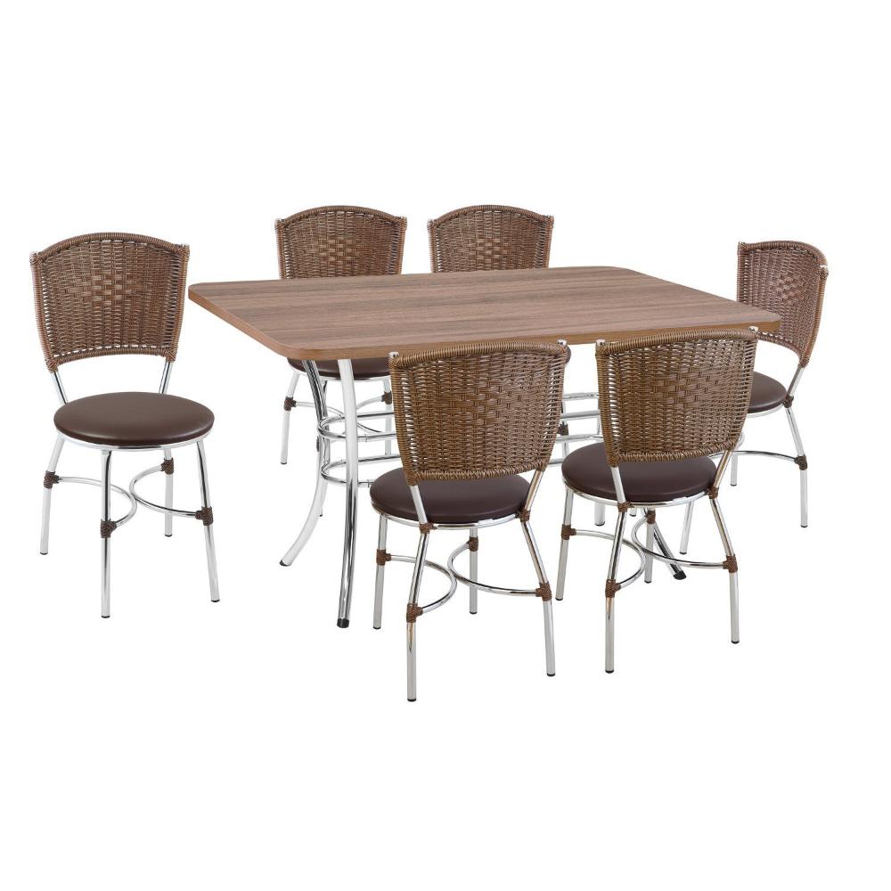 Miniatura Conjunto Sala de Jantar 1 Mesa 6 Cadeiras Giovana Fil Móveis Marrom/Cromado