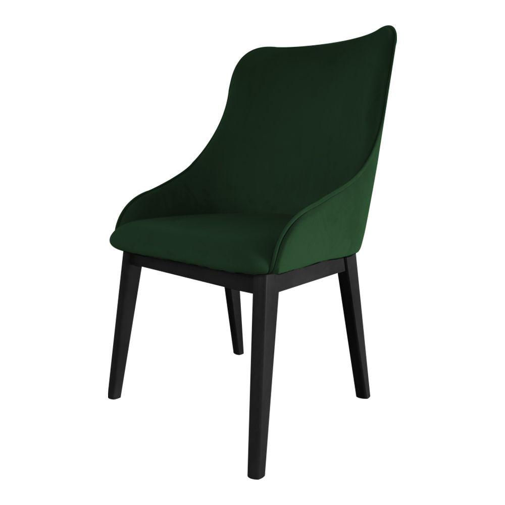Miniatura Cadeira De Jantar Elisa Nobre Estofada Liso Veludo Verde Base Madeira Maciça Preto