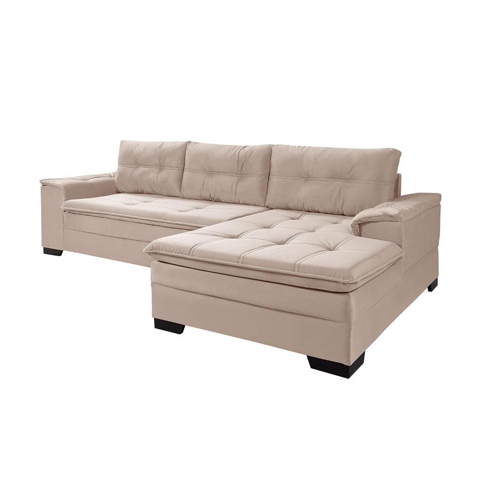 Miniatura Sofá 3 Lugares com Chaise Suede Aveludado Império Estofados Areia