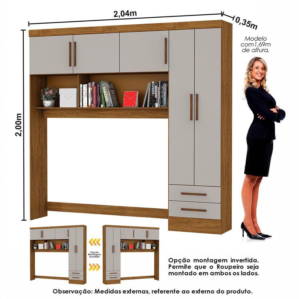 Miniatura Guarda Roupa Casal Modulado 5 Portas Hercules 4 Portas e 4 Gavetas com Espelho Cinamomo/Off White
