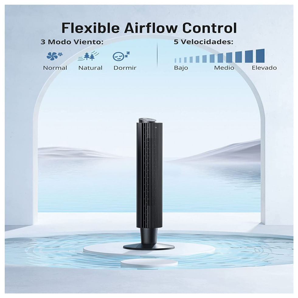 Miniatura Ventilador de Torre PARIS RHÔNE PE TF001005 com 5 Velocidades, Controle Remoto e Tela LED, 110V 45W, Preto