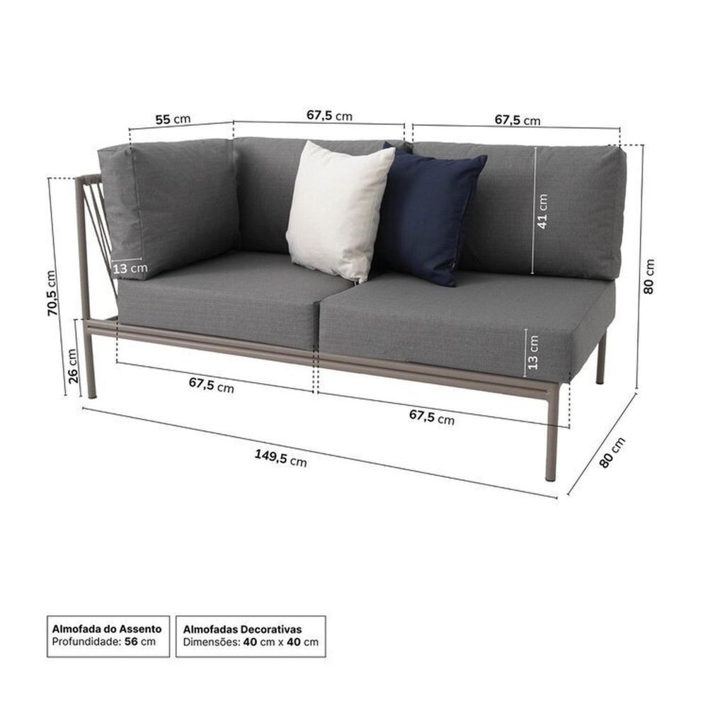 Miniatura Conjunto Jardim e Varanda 1 Chaise 1 Sofá 1 Puff 1 Mesa Lateral 70cm Refúgio Cabecasa Madeiramadeira Champanhe/Cinza Mesclado