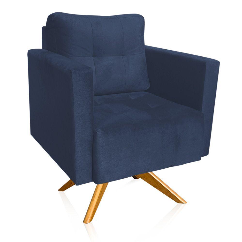 Miniatura Poltrona Giratória Livia Suede Azul Marinho Base De Madeira Ma30 - D'rossi