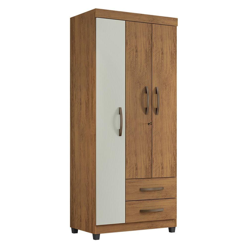 Cômoda Com Roupeiro Grécia 2 Portas E 3 Gavetas L01 - Amarena Móveis Freijó/Cinza Cristal