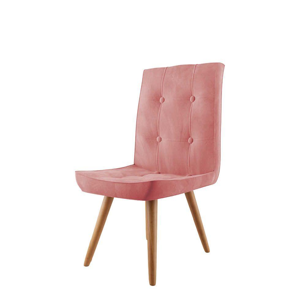 Miniatura Kit 07 Cadeira De Jantar Drop Com Botão Base Pé Palito Imbuia Suede Rose Gold - Amey Decor