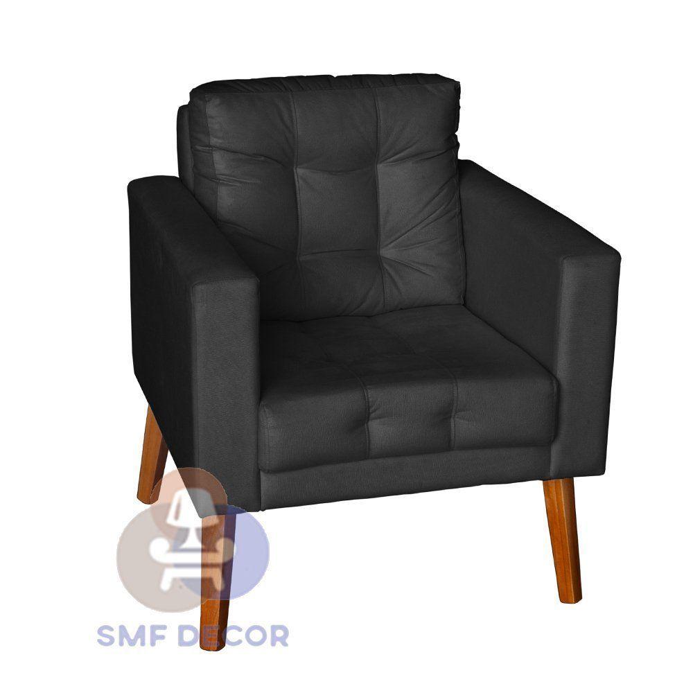 Miniatura Sofá-poltrona-cadeira Decorativa Glamour Dubai Com Pés Em Madeira Preto
