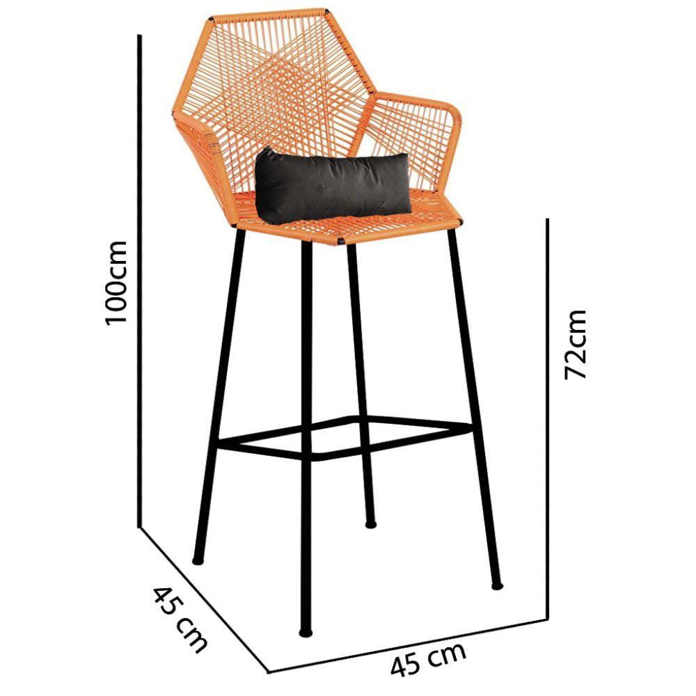 Miniatura Banqueta Alta Sttar Ferro Preto Fibra Laranja Almofada Sintético Preto - Amey Decor