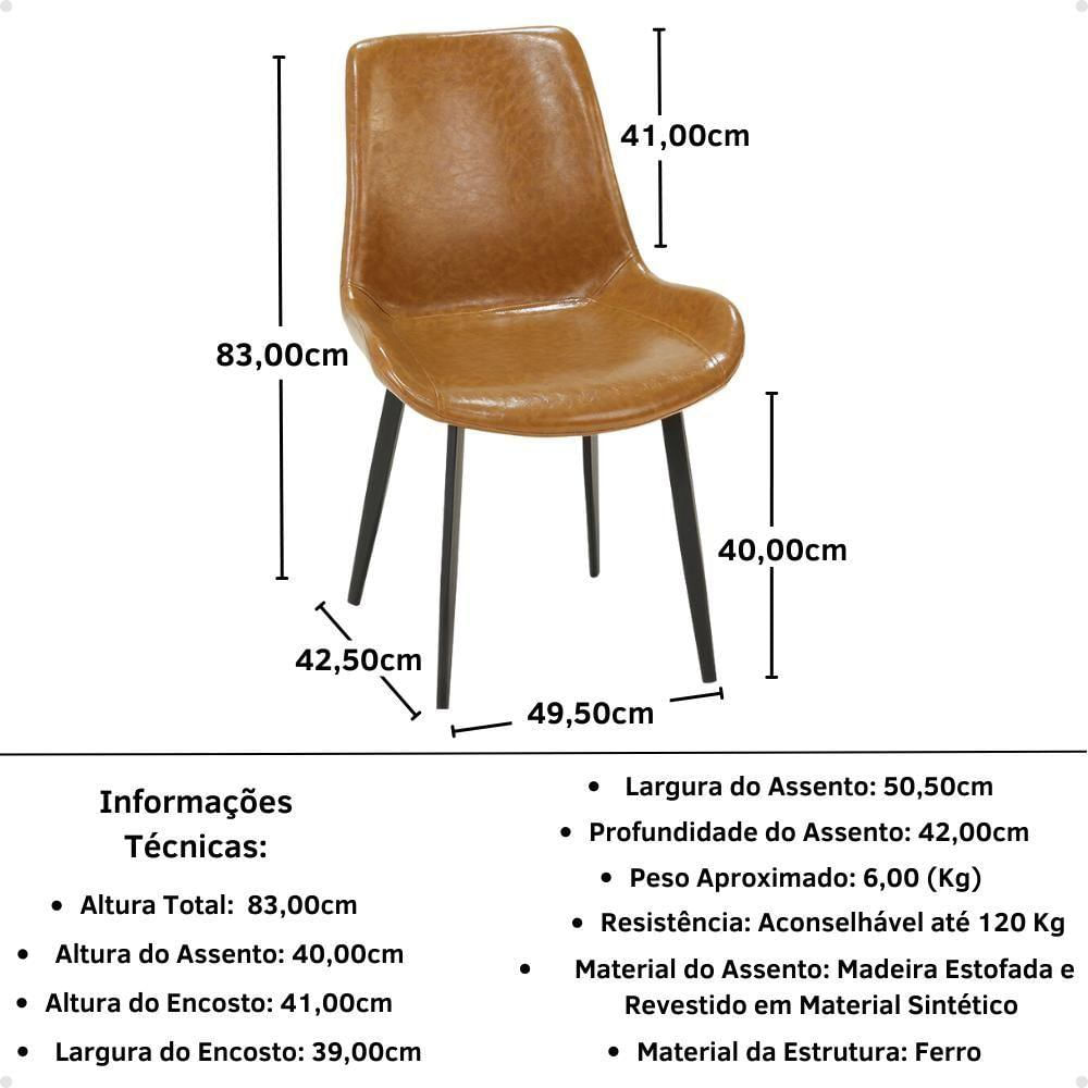 Miniatura Conjunto Mesa De Jantar Redonda Preta Talia 120cm Com 4 Cadeiras Estofadas Chicago - Marrom