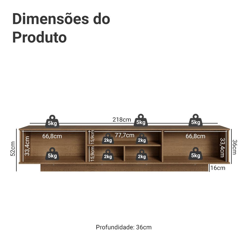 Miniatura Rack Suspenso para TV até 80 Polegadas 218 cm 2 Portas Rustic/Branco Glamy Madesa