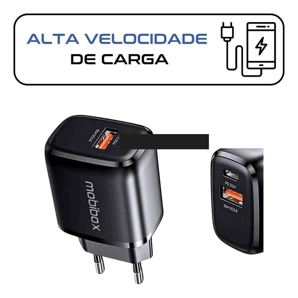 Miniatura Fonte Usb Preta Com Função Turbo Para Type-C/V8/Lightning