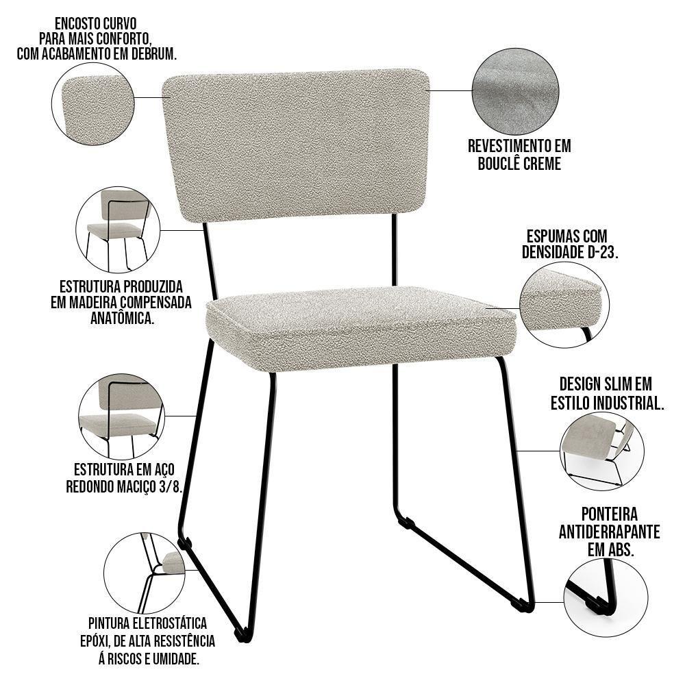 Kit 04 Cadeiras Base De Aço Allana L02 Bouclê Creme