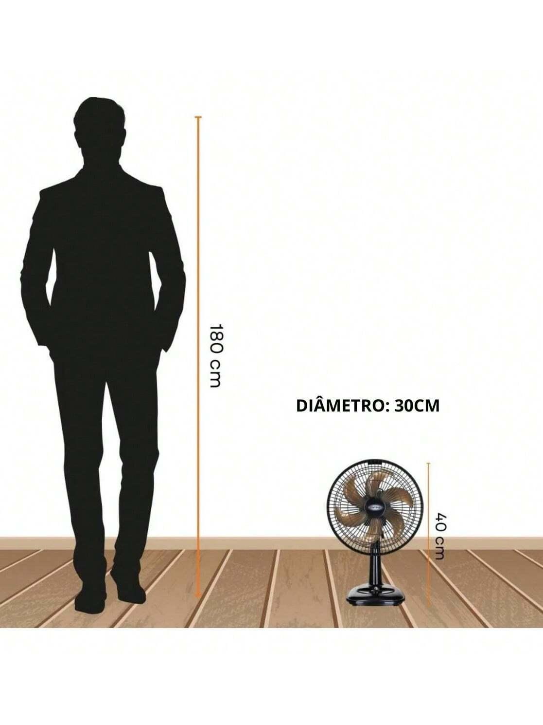 Miniatura Ventilador Mesa Silencioso 30Cm Turbo 55W Preto 6 Pás Casa