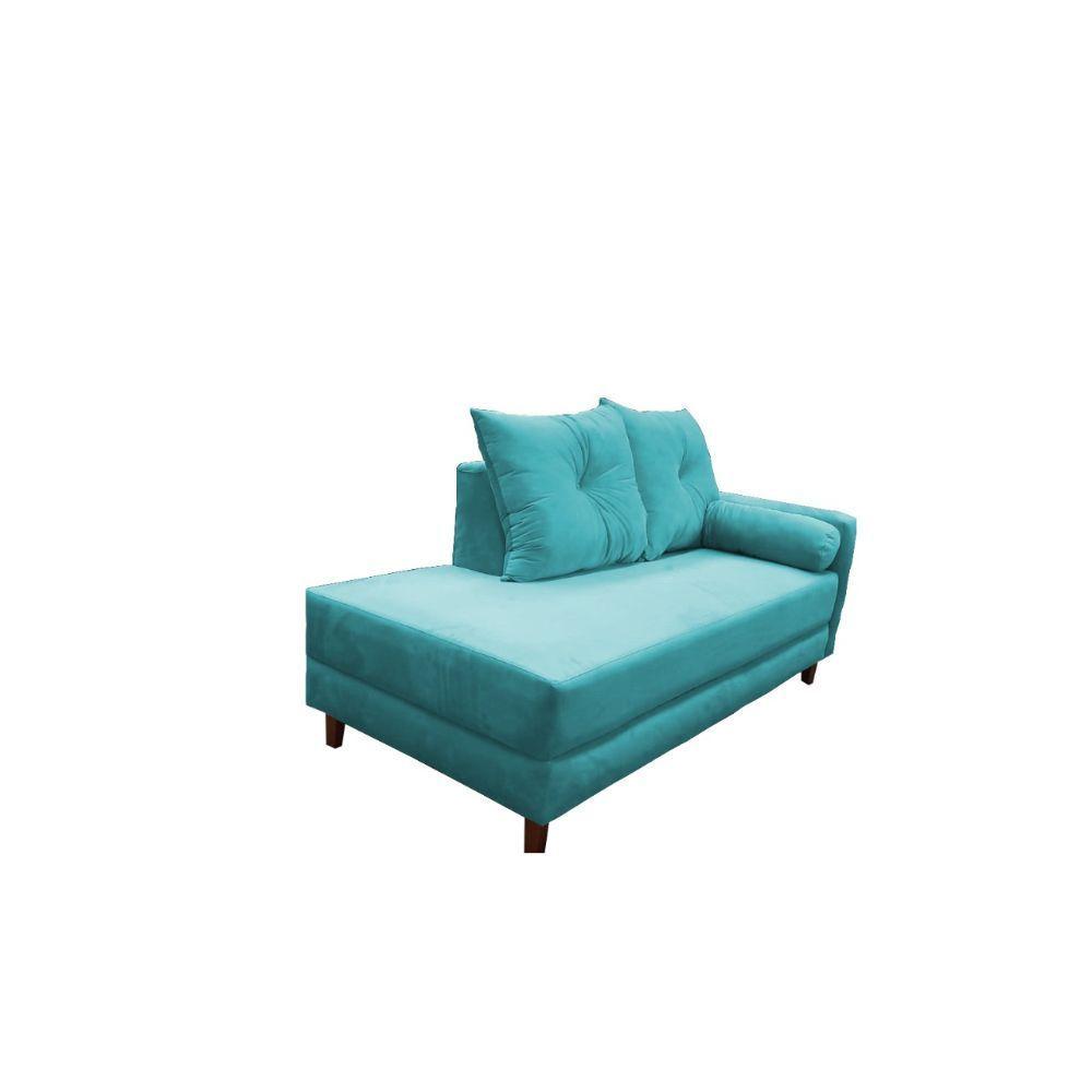 Miniatura Divã Recamier 1,80 Cm Lado Direito Suede Azul Thiffany
