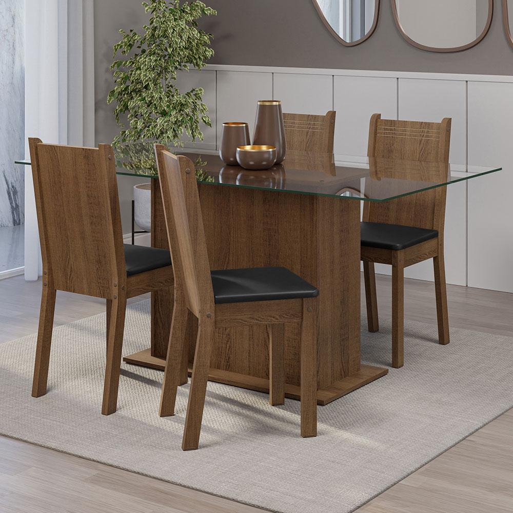 Miniatura Conjunto Sala de Jantar Mesa Tampo de Vidro 4 Cadeiras Rustic/Preto Espanha Madesa Rustic/Preto