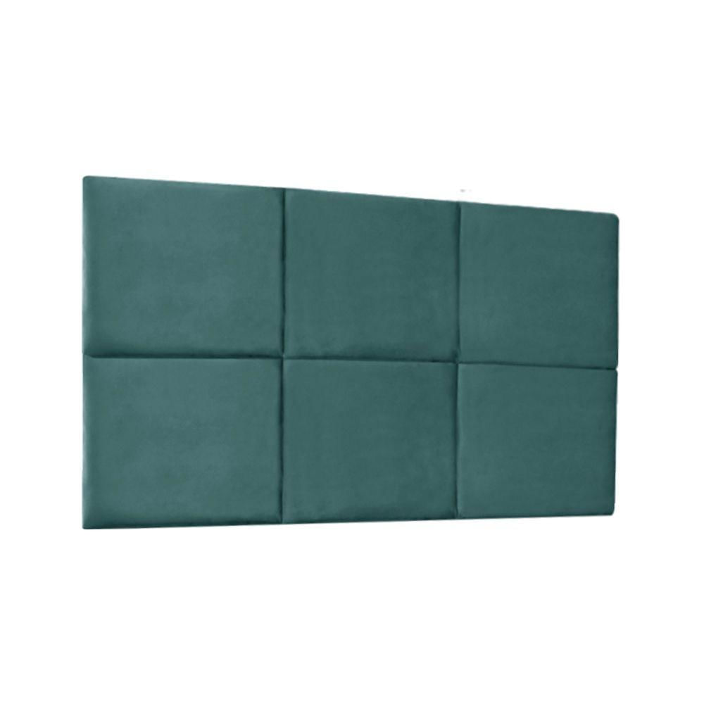 Miniatura Cabeceira Estofada Painel Modulada Veludo Cama Box Casal - Shop Das Cabeceiras Ciano Escuro