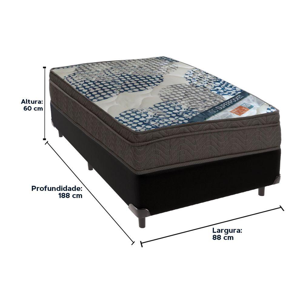 Miniatura Cama Box Preto E Colchão Iso Superpocket Molas Ensacadas Solteiro Ortobom