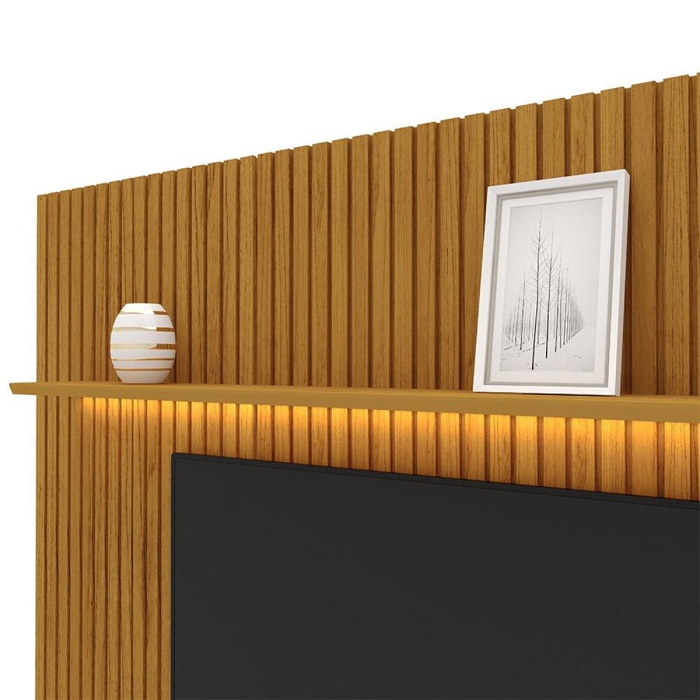 Painel Ripado com Rack para TV até 75 Polegadas LED 3 Gavetas 2 Prateleiras com Rodízios 230cm Gelius Móveis Naturale