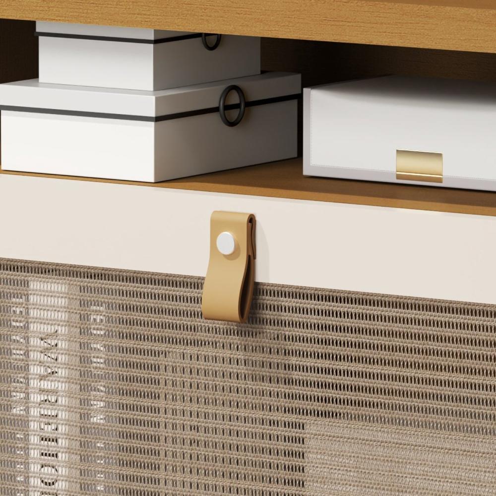 Miniatura Mesa Cabeceira Jb 2300 com Porta em Rattan e Puxador de Couro Nature/Pérola