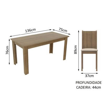 Conjunto Sala de Jantar Madesa Analu Mesa Tampo de Madeira com 6 Cadeiras Rustic/Pérola Cor:Rustic/Pérola