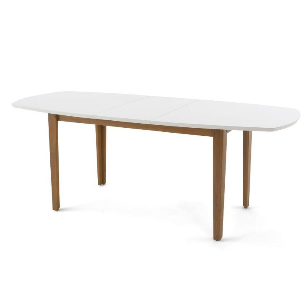Miniatura Conjunto Mesa Extensível Oval 6 Cadeiras Madeira Maciça Encosto Telado Tiê CabeCasa MadeiraMadeira Amêndoa/Off White