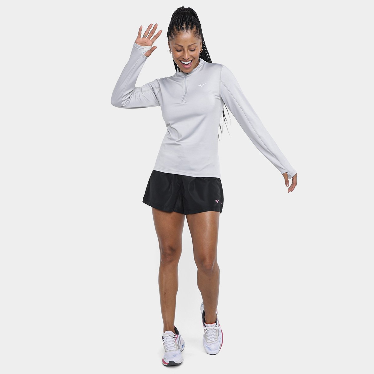 Miniatura Camiseta Mizuno Térmica Manga Longa Feminina Cinza Claro - GG
