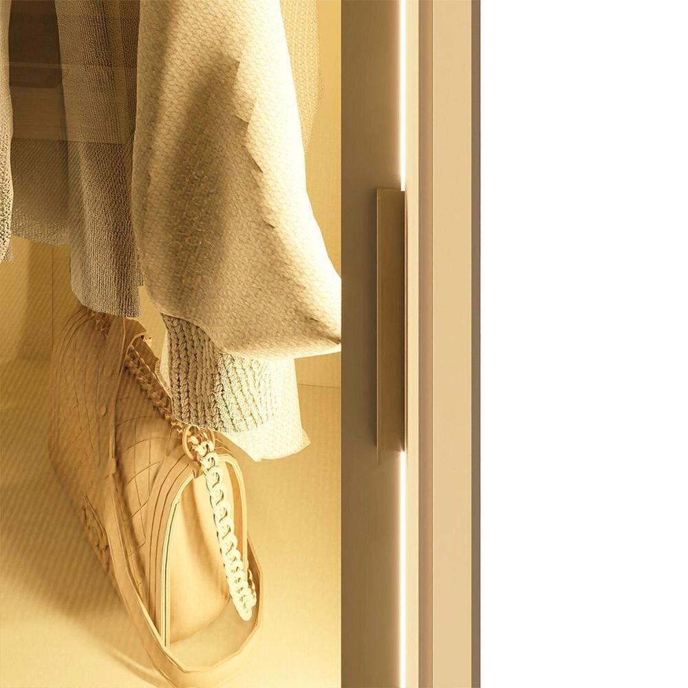 Guarda-roupa Casal 3 Portas Reflecta com Pés e Led 100% Mdf Platinum Off White