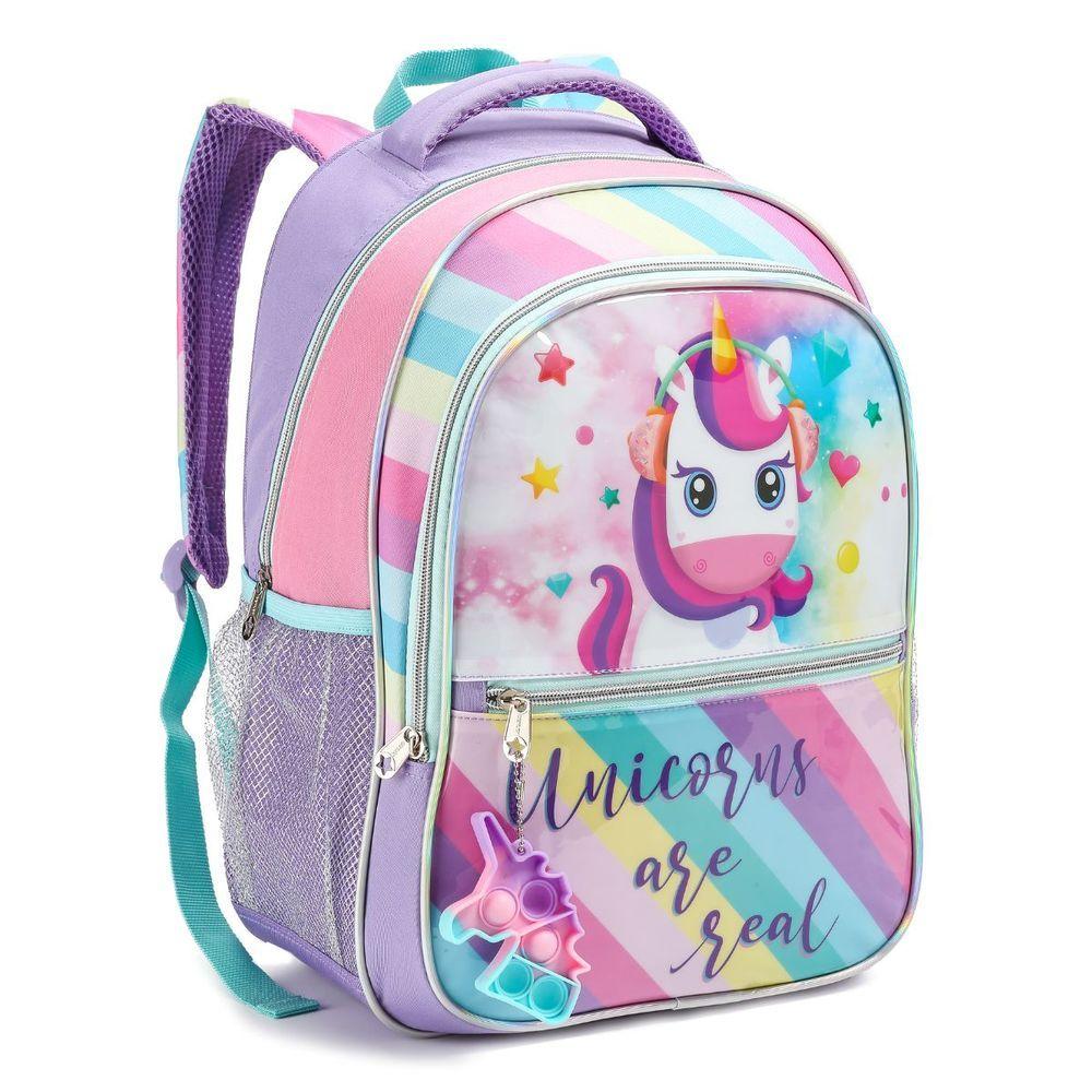 Miniatura Mochila Costas Infantil Escolar Menina Unicórnio Chaveiro Pop It Grande Denlex