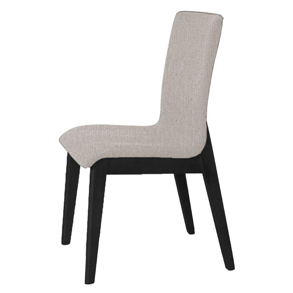 Kit 4 Cadeiras De Jantar Diamante Estofada Em Linho Bege Base Madeira Maciça Preto