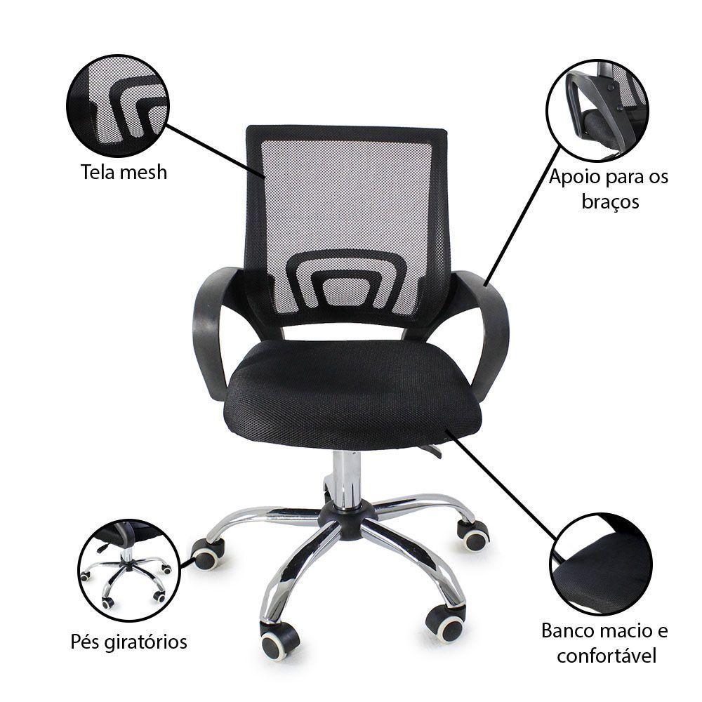 Miniatura Cadeira De Escritório Begonia Tela Mesh Ergonômica Giratória Preto