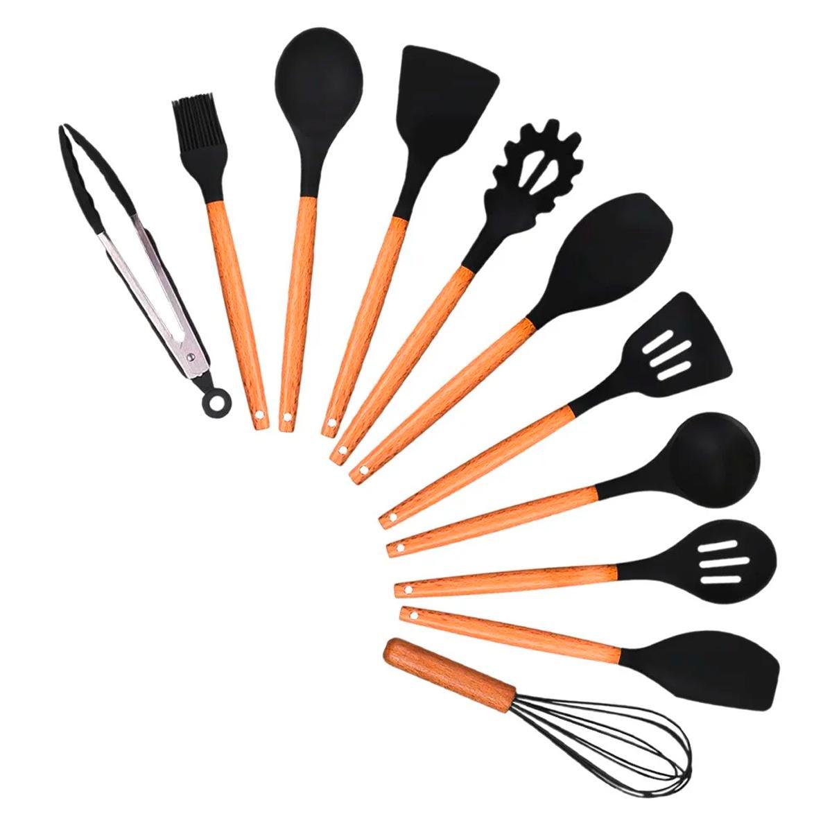 Miniatura Kit Utensílios Cozinha Silicone Colher Copo Suporte 12 Peças