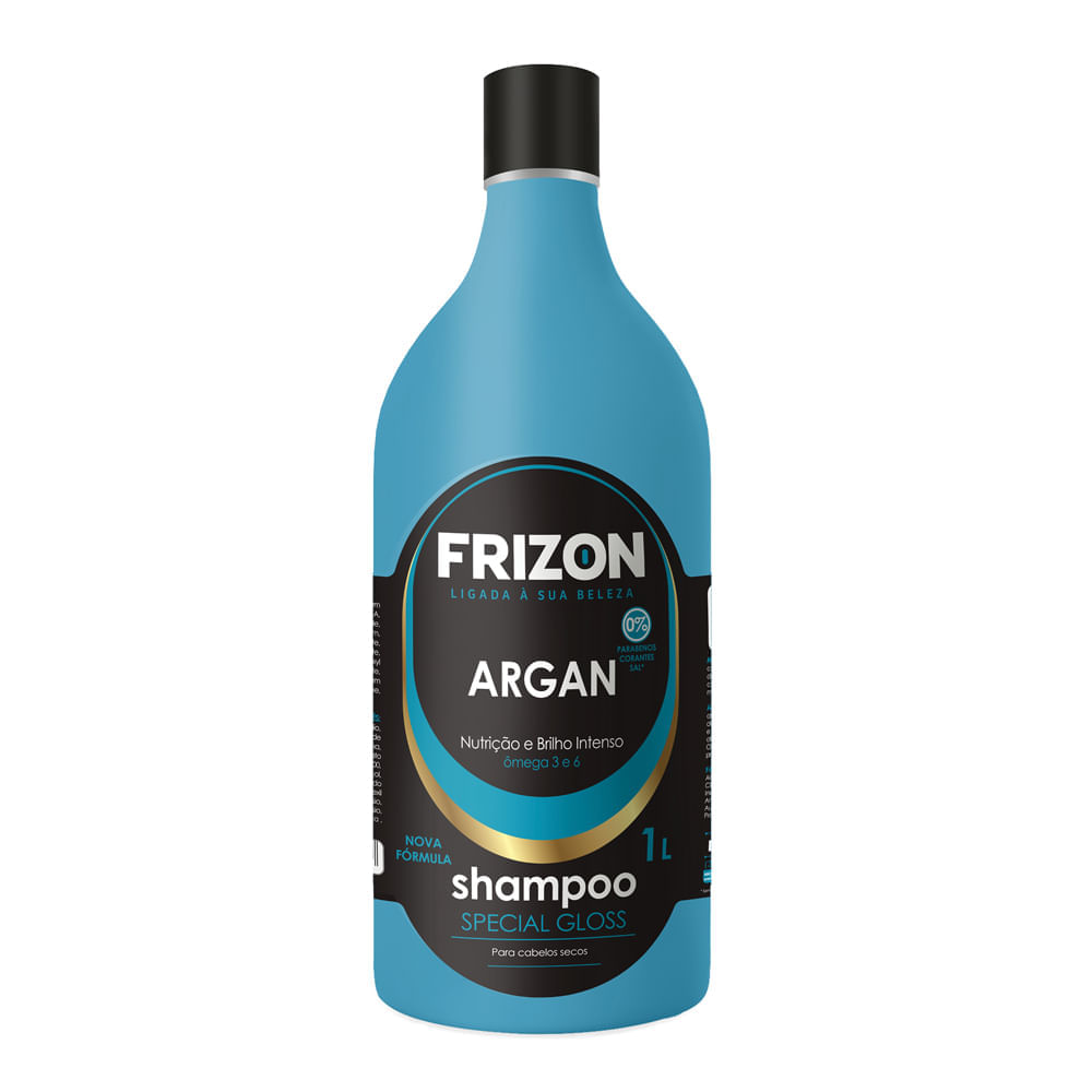 Miniatura Shampoo Frizon Special Gloss Argan Nutricão e Brilho Intenso para Cabelos Secos 1 Litro