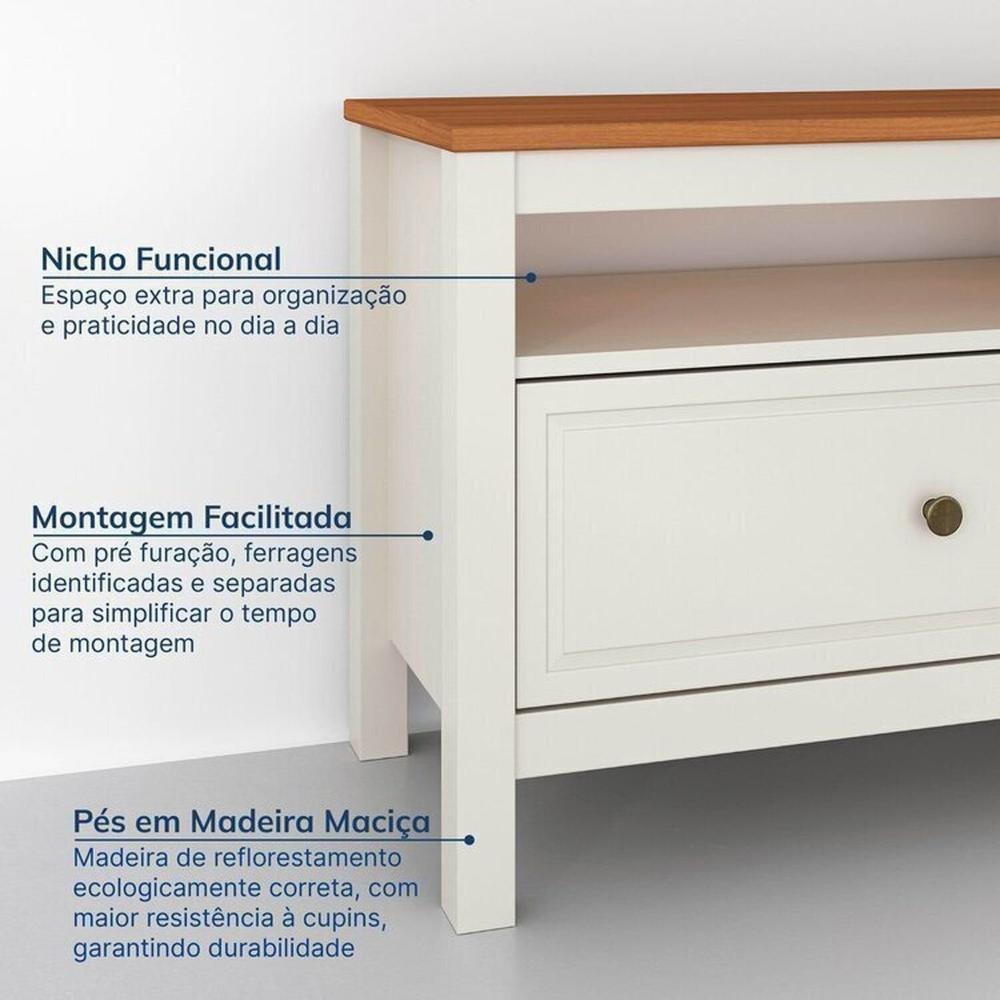 Rack Ananda com Painel Aloe para Tv até 75 Polegadas em Mdf Tampo Madeira Maciça Madeira Originals nature / Off white