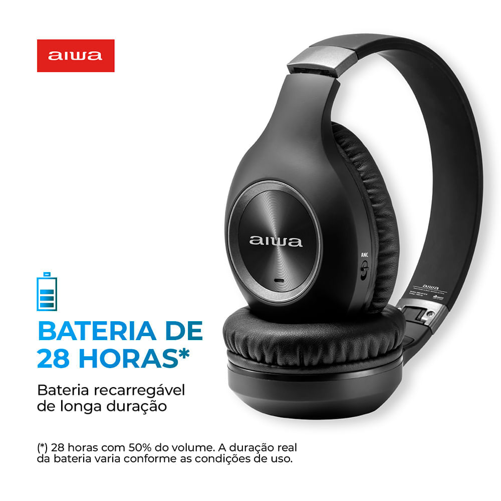 Miniatura Fone de Ouvido Headphone AIWA HP-02-B BT ANC Alta Definição FONE DE OUVIDO AWS-HP-02-B BIVOLT