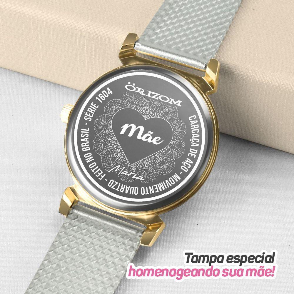 Relogio Feminino Dourado Aço + Colar Mãe Coração + Caixa Social Moda Casual Presente Silicone Strass