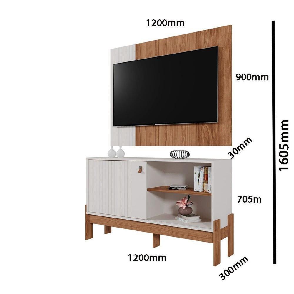 Miniatura Rack com Painel para Tv 42 Polegadas Wood Perola Metalizado / Cinamomo Mel