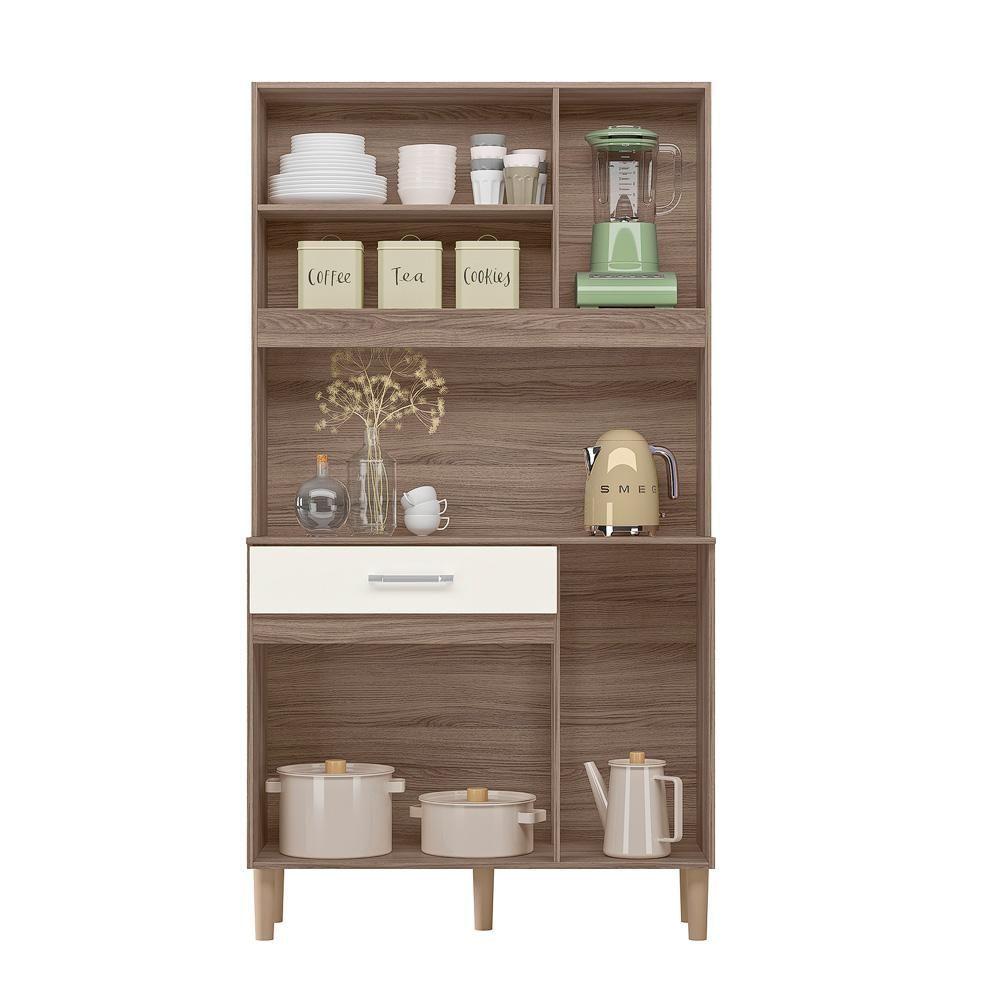 Miniatura Armário Cozinha Magazin 90 5 Portas 1 Gaveta Carvalho Nature/off White Cristal Nicioli Carvalho Nature/off White