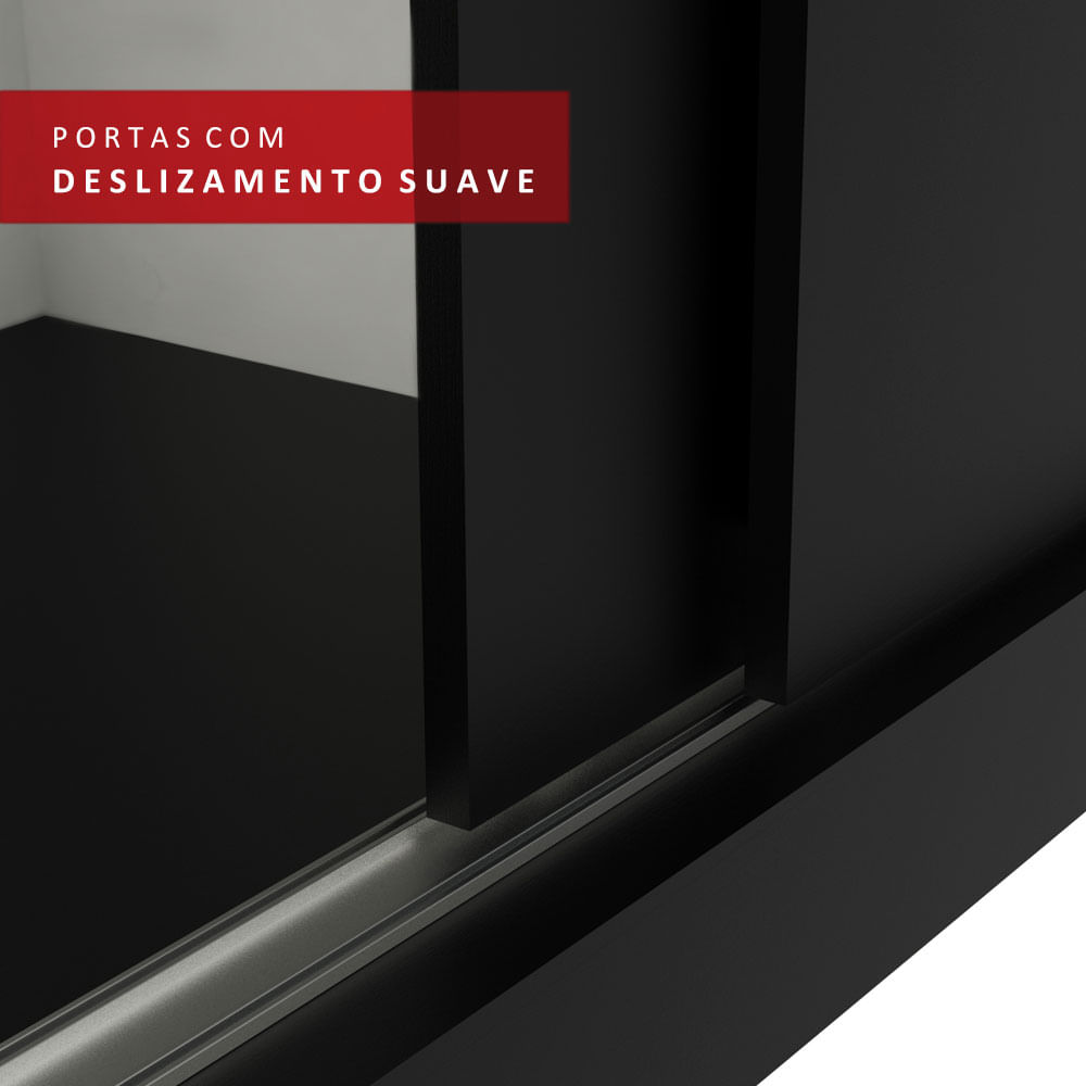 Guarda-Roupa Casal Madesa Austin 4 Portas de Correr 3 Gavetas Preto Cor:Preto