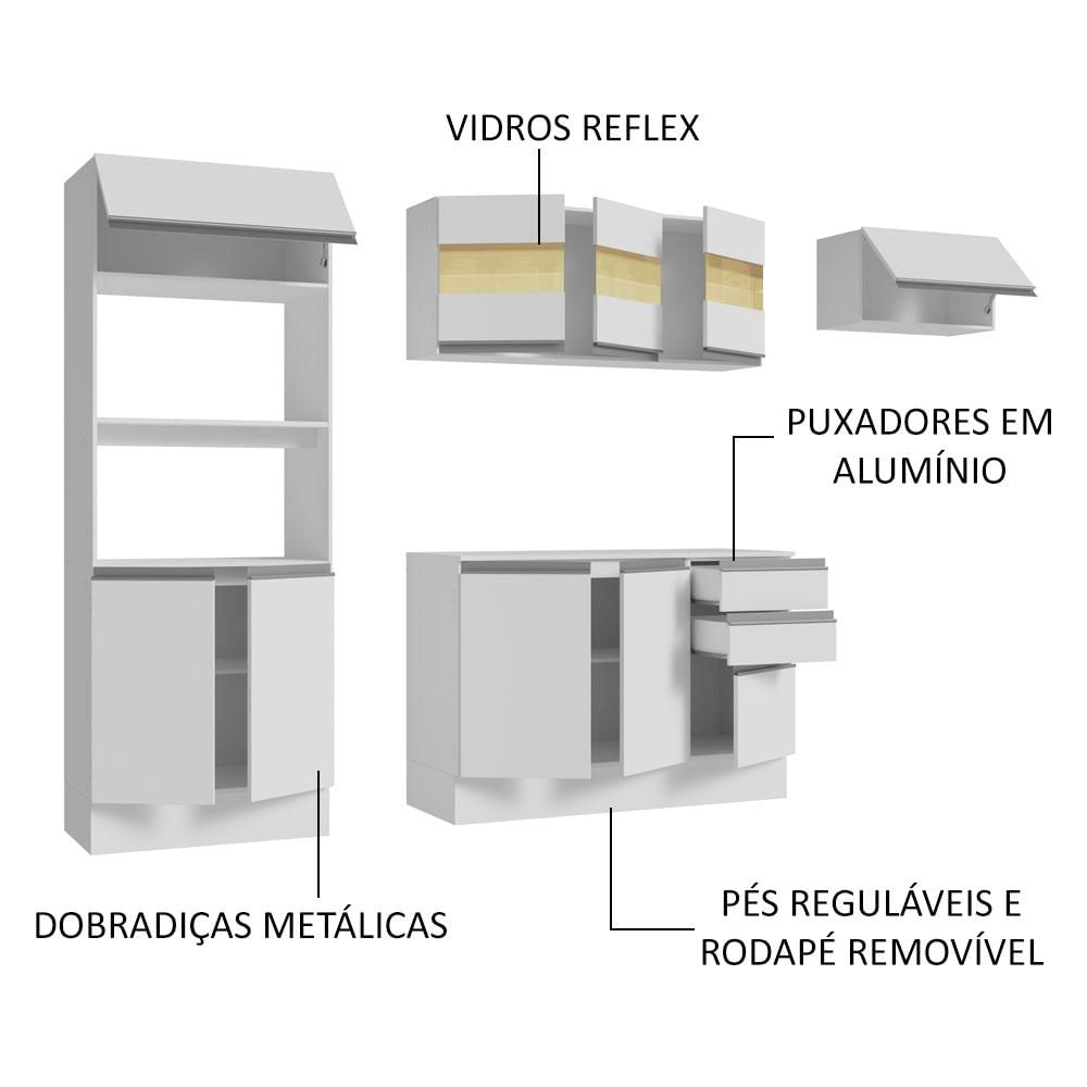Miniatura Armário de Cozinha Completa 100% MDF 250cm Smart Madesa 03 Branco