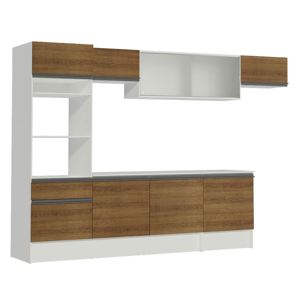 Cozinha Completa Madesa Topazio 300001 com Armário, Balcão e Tampo Branco/Rustic Cor:Branco/Rustic