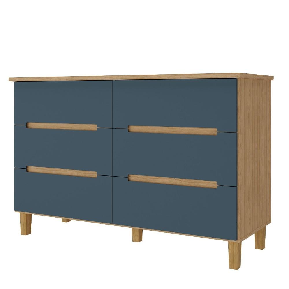 Miniatura Cômoda 6 Gavetas Logan Mambel Olmo Italiano/Azul