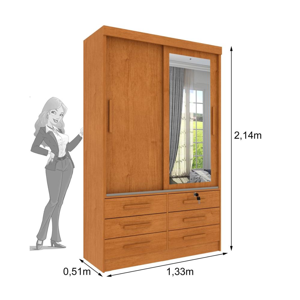 Miniatura Guarda Roupa Solteiro com Espelho 2 Portas 6 Gavetas 133cm Chicago Guarda Roupa 2 Portas 6 Gavetas Chicago Tcil Móveis Cinamomo