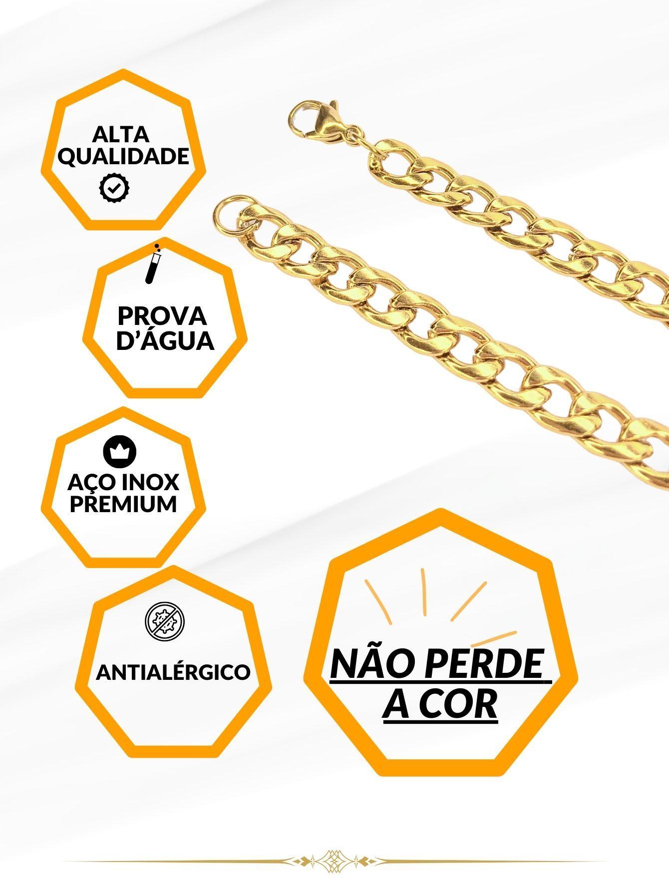Miniatura Pulseira Masculina Dourada Grumet Cubana 1X1 6Mm Aço