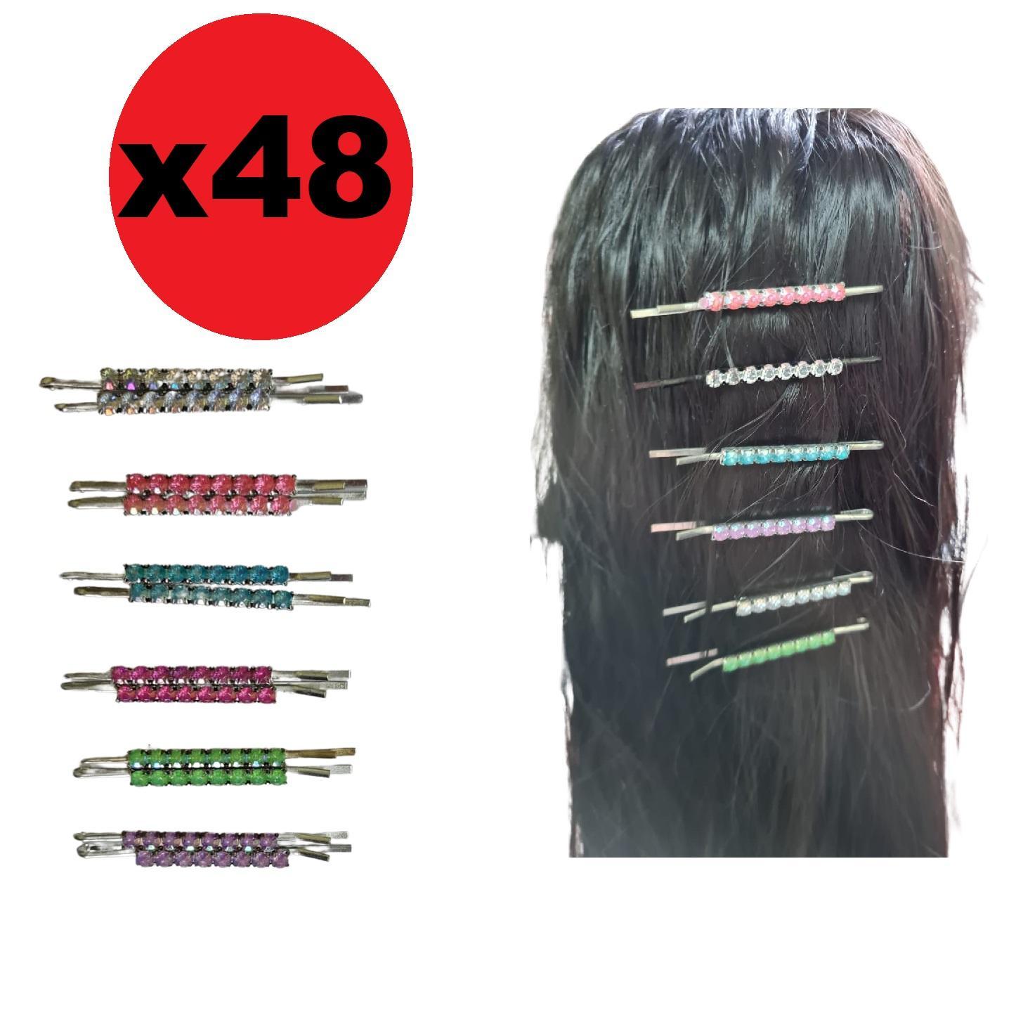 Miniatura 48 Presilhas Grampo De Metal E Strass Para Cabelo Colorido